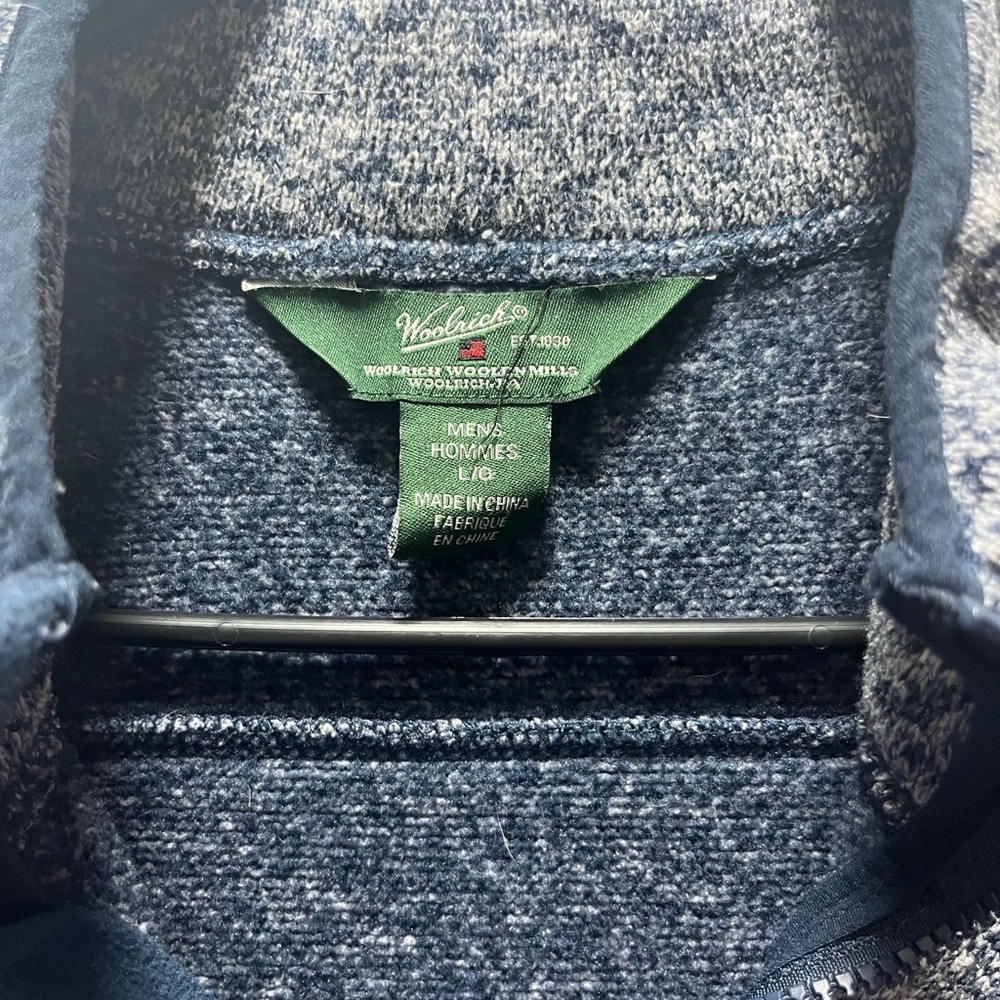 Woolrich Pullover Quarter Zip Sweater Blue/Gray Mens Size Large Zip Pockets - Picture 4 of 5